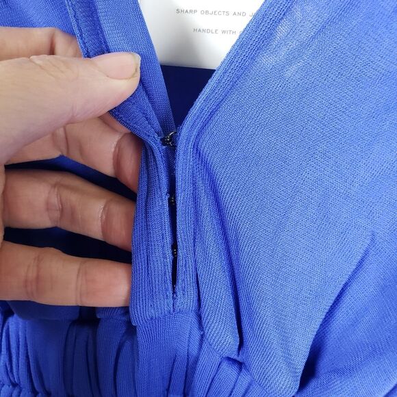 A.L.C. NWT Luna Colbat Blue Smocked Pleated V-Neck Draped Mini Dress Size XS - Picture 6 of 13